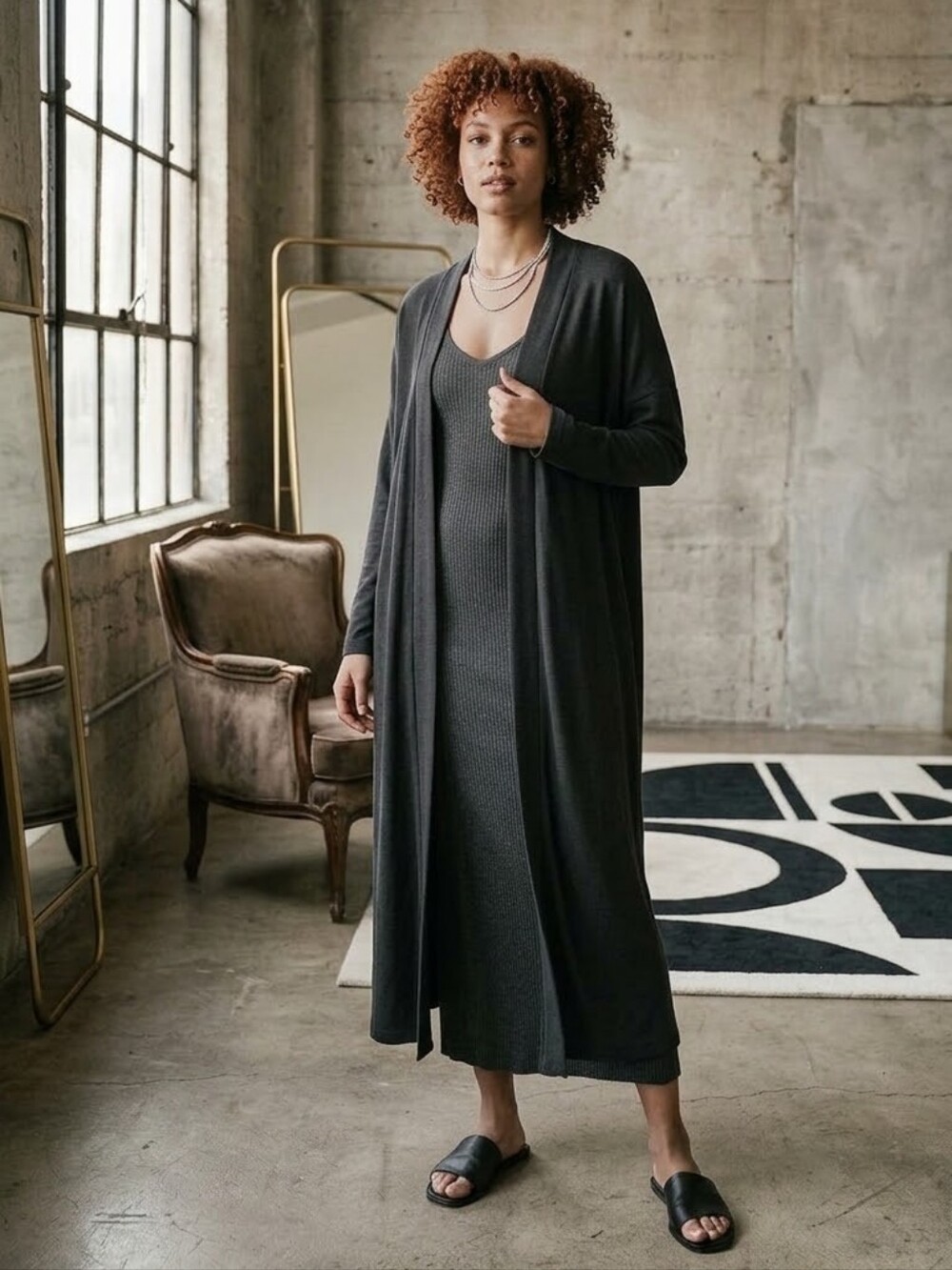 Pudus Madison Duster Cardigan Black Modal & Rayon Tencel NWT